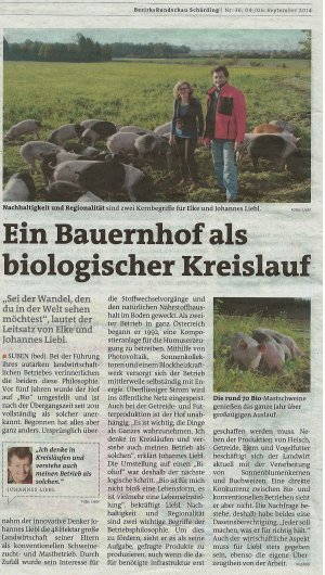 Artikel über den Biohof in Suben in der Bezirksrundschau Schärding